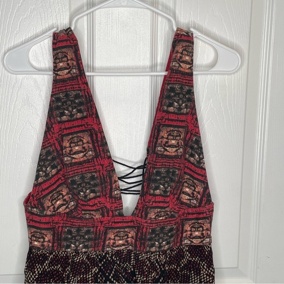 Free People Printed Cotton Noyale Heat Wave Summer Tunic Dress Summer Red M - Picture 5 of 13